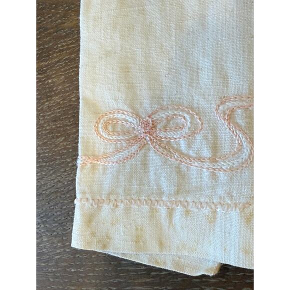 Vintage Retro Set of 2 Embroidered Bow Napkins Kitchen Towels - Picture 2 of 8